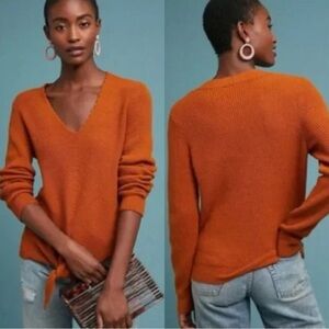 Anthropologie Moth Sweater Ribbed Knit V-Neck XS Burnt Orange